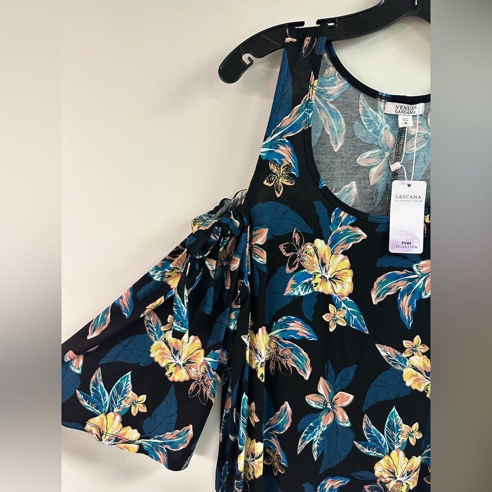 NWT Venus Lascana Black Floral Cold Shoulder Top Size M - Picture 5 of 6